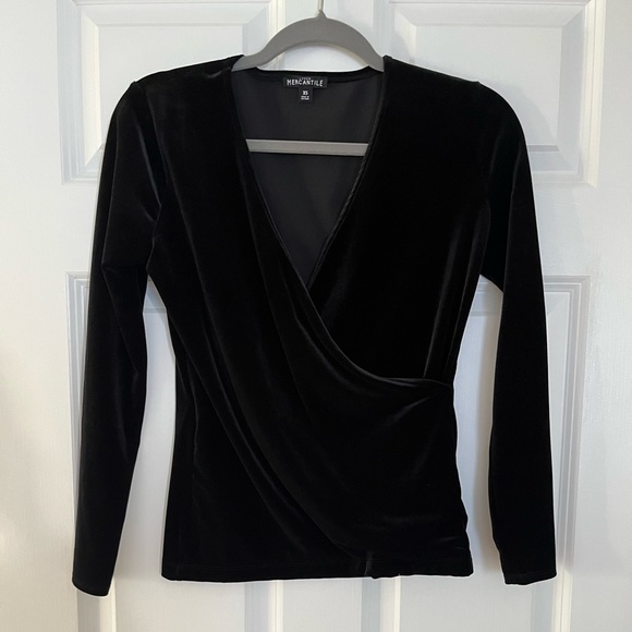 J. Crew Mercantile Surplice Black Velvet Top Size XS - Picture 2 of 11